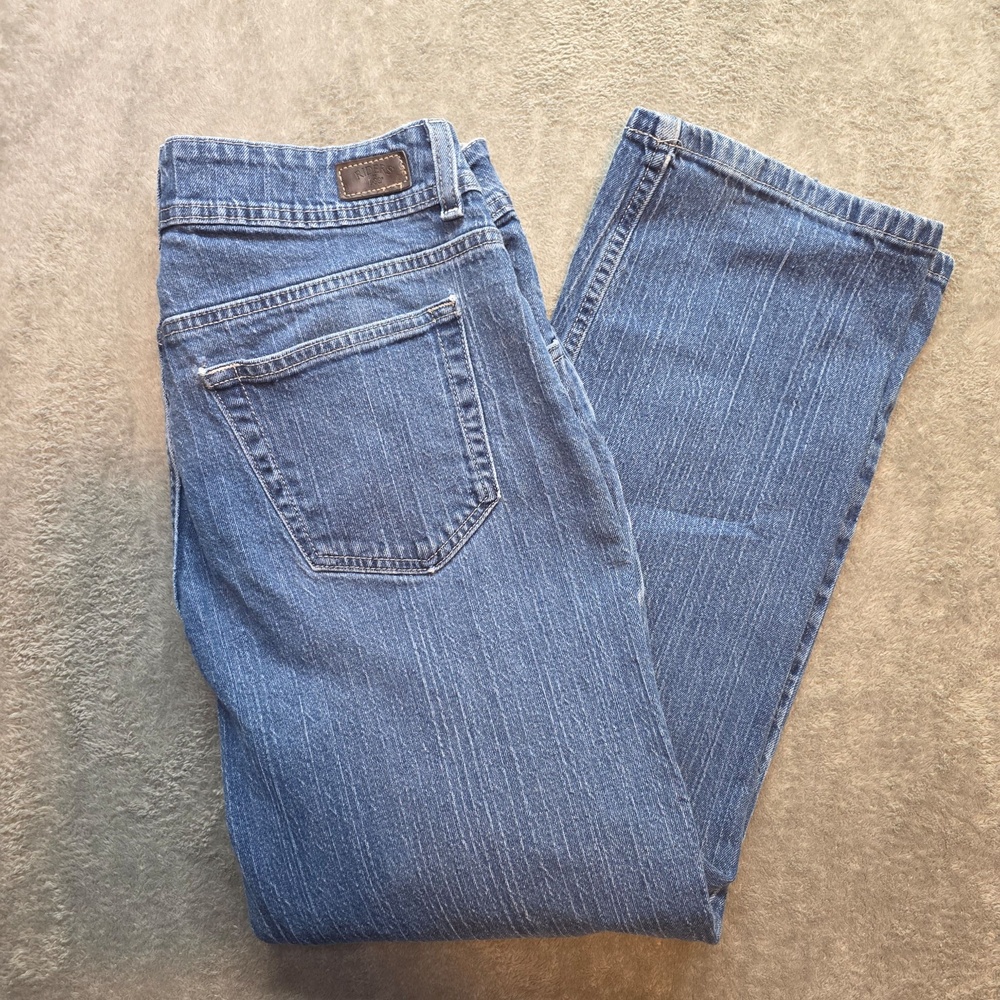 Riders By Lee Straight Jeans Womens Petites 14P Blue Wash Stretch Denim Flaws
